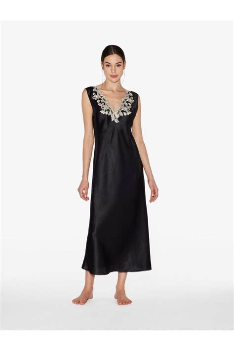black silk satin long nightgown with frastaglio by la perla in 2022 night gown black silk