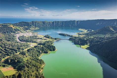 Aerial View Of The Lagoa Das Sete Cidades Azores Stock Photo Image