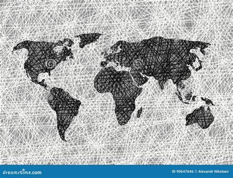 Pencil Drawing Sketch World Map Vector Illustration Stock Vector