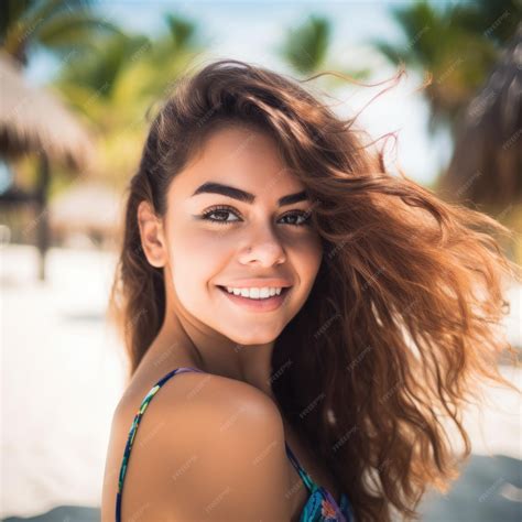 Premium Ai Image Portrait Of An Attractive Young Woman On Tropical Beach