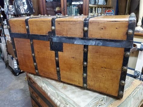 Antique Wood Trunk With Iron Banding Nice Condition Long Valley Traders