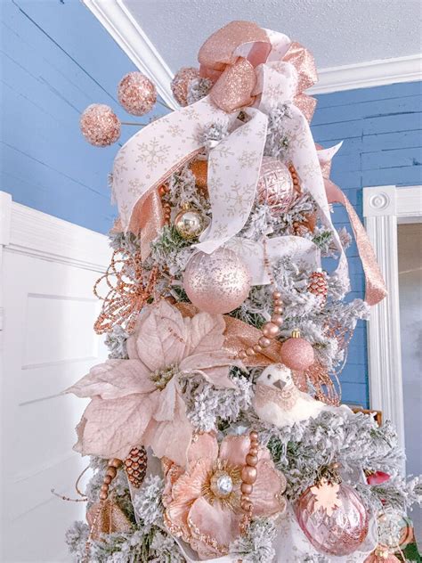 ： pink ， width of flower: Blush and Rose Gold Flocked Christmas Tree - Happily Ever ...