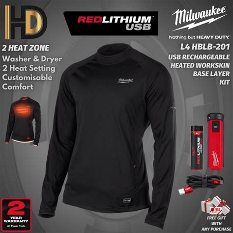 Milwaukee L4 Hblb 201 Rechargeable Usb Heated Workskin Base Layer Kit