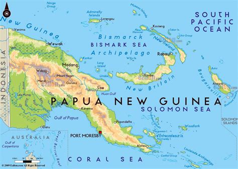 Large Physical Map Of Papua New Guinea With Major Cities Papua New Guinea Oceania Mapsland