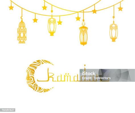 Kartu Ucapan Ramadan Mubarak Dan Kareem Ilustrasi Kaligrafi Arab Emas