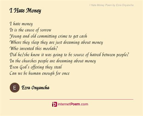 I Hate Money Poem By Ezra Onyancha