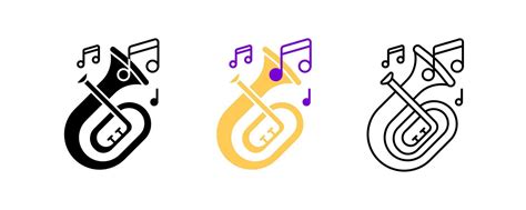 Baritone Tuba And Musical Notes Icon Set Entertainment And Music Icon