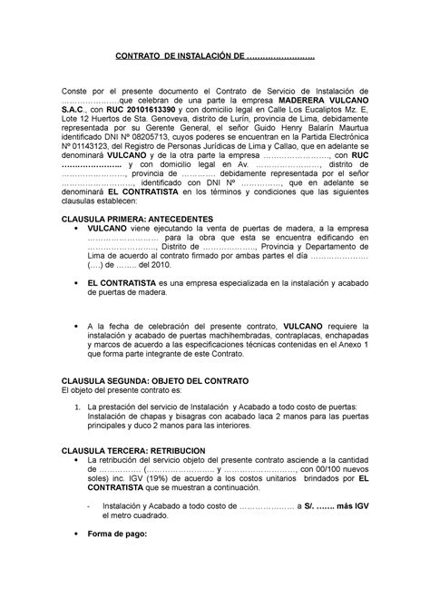 79523972 Modelo Contrato De Servicio De Instalacion Sub Contratistas