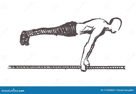 Man Exercises In Calisthenics Hand Drawn Street Workout Sketch Vector