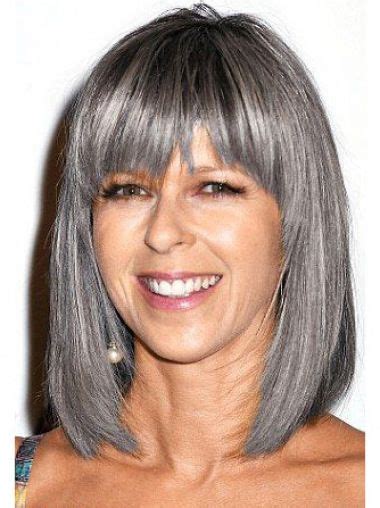 Discount Shoulder Length Straight Grey Lace Front Wigs