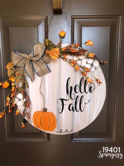 Fall Door Hanger Pumpkin Door Hanger Hello Fall Fall Etsy Fall Door