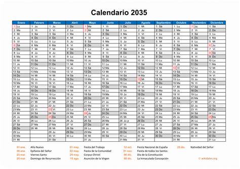 Calendario 2035 Calendario De España Del 2035