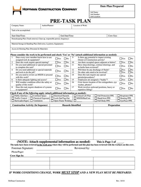 Pre Task Plan Template Fill Out And Sign Online Dochub