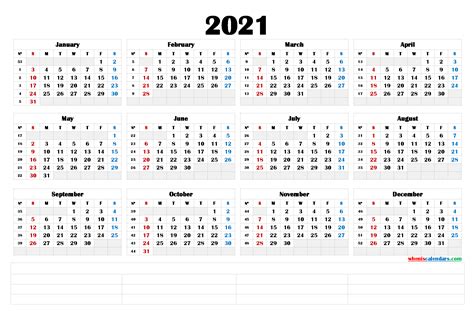 Printable 1 Year Calendar 2021 Free Letter Templates Riset