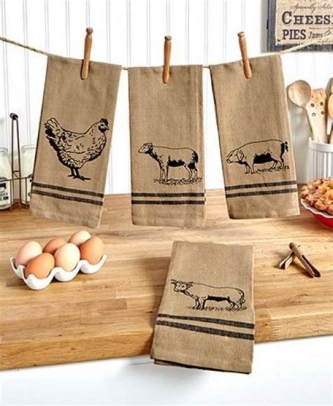 A lot of shelves mean more storage room. Kitchen Dish Towel Set Animal Farmhouse Decor Country ...