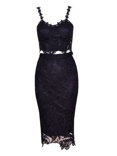 black lace camis bodycon crop with lace pencil skirt