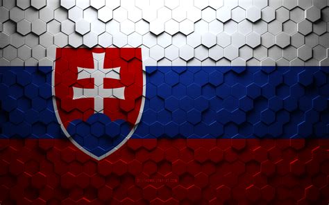 Download Wallpapers Flag Of Slovakia Honeycomb Art Slovakia Hexagons