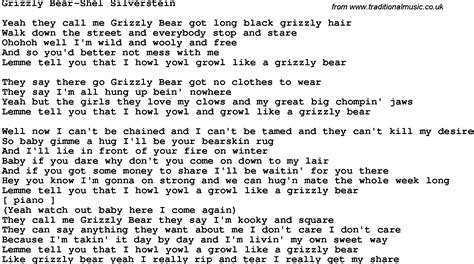 Novelty Song Grizzly Bear Shel Silverstein Lyrics