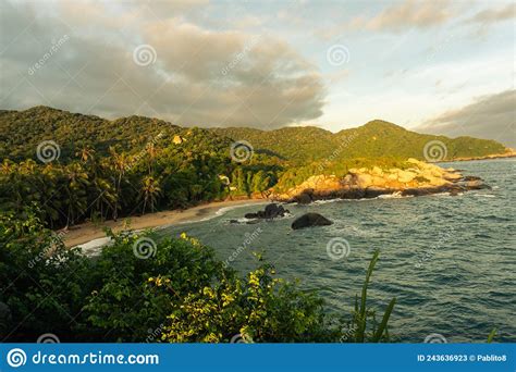 Tayrona National Park In Colombia Sunrise Over The Beach Area Stock