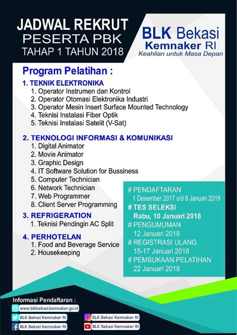 Pendaftaran blt umkm dibuka hingga akhir bulan november. BLK Bekasi Kemnaker Buka Pendaftaran Tahap 1 2018 - Bening di Bodetabek, 4 Jan 18 - Berita Warga ...