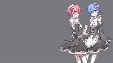 Wallpaper Id 1425281 Blue Hair Thigh Highs Pink Hair Rem Re Zero 4k Ribbon On Clothes