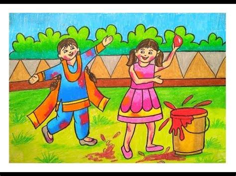 Holi HOW TO DRAW HOLI SCENERY DRAWING EASY HAPPY HOLI PAINTING WITH