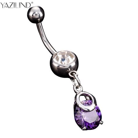 Yazilind 7colors Medical Stainless Steel Belly Button Ring Body Jewelry Piercing Crystal Navel