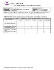 Reflective Evidence Of Unit Completion Form Assessing Learning