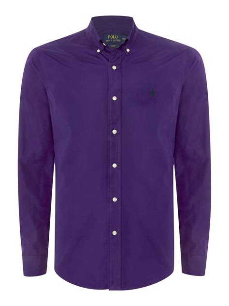 polo ralph lauren long sleeve slim fit plain shirt in purple for men lyst