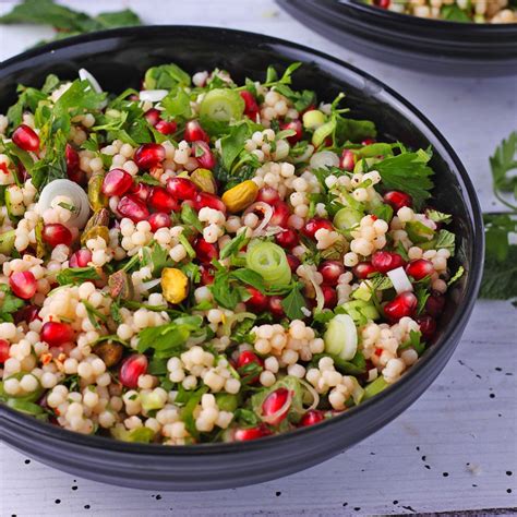 festive pomegranate pearl couscous salad vegan with gusto recipe