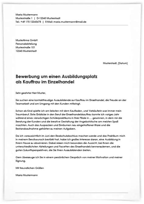 Wir bieten ihnen muster für ihre bewerbung an. Bewerbung als Kaufmann / Kauffrau im Einzelhandel