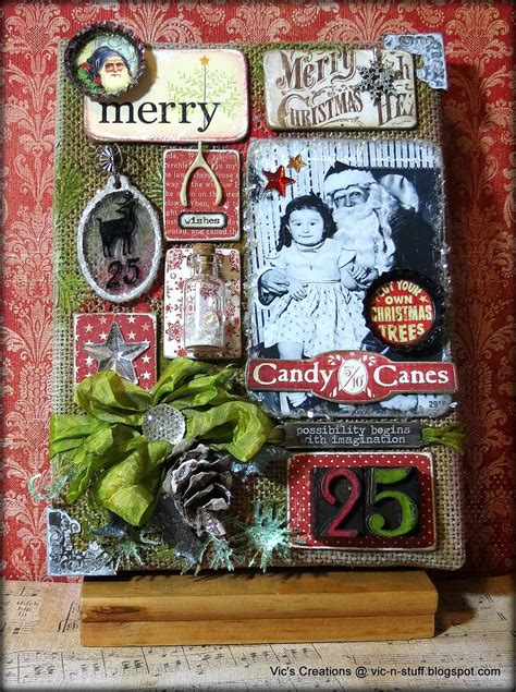 Vics Creations My Completed Tim Holtz Holiday Merriment Canvas Project