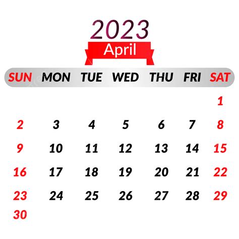 April 2023 Month Calendar With Black And Red April Calendar 2023 Png