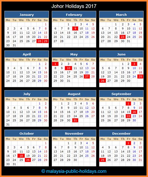 Dates of public holiday in malaysia for 2021. Johor Holidays 2017