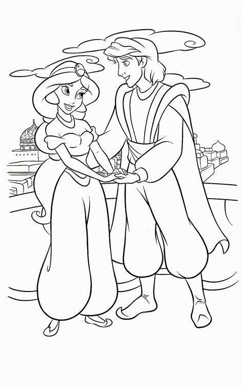 Jasmine And Aladdin Coloring Page To Print Jasmine Coloring Home