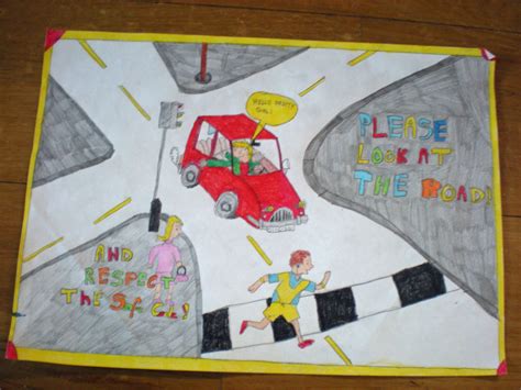 Road Safety Poster Drawing Easy How To Draw A City Street Scene With Traffic Safety Pin