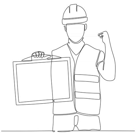 Continuous Line Drawing Of Construction Worker Carrying Information