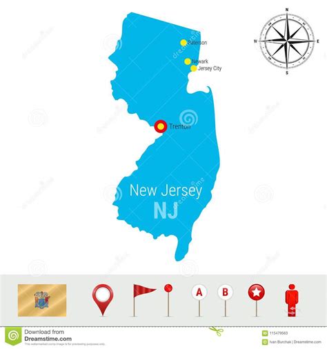 Mapa Del Vector De New Jersey Aislado En El Fondo Blanco Silueta