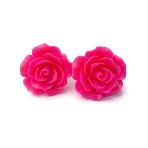 Pinup Hot Pink Rose Earrings Rockabilly Large Flower Jewelry Flower