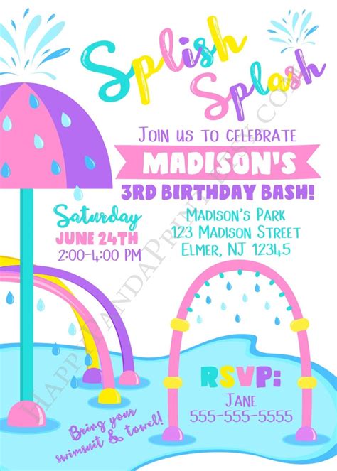 Splish Splash Birthday Invitation Girls Splash Pad Invitation Etsy