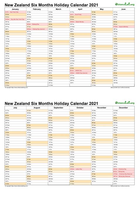 Calendar Vertical Month Holiday New Zealand 2 Page 2021