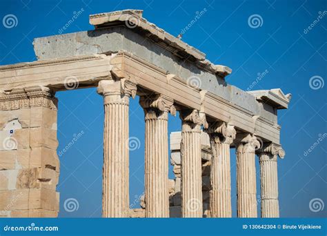 Ionic Columns Of The Erechtheum In The Acropolis Of Athens Stock Photo