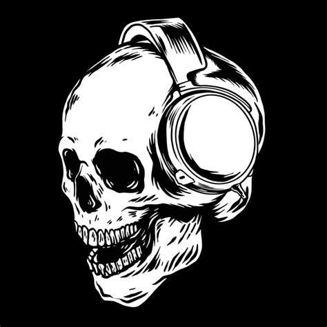 Skull Wearing Headphone Illustration Black And White 2166717 Vector Art