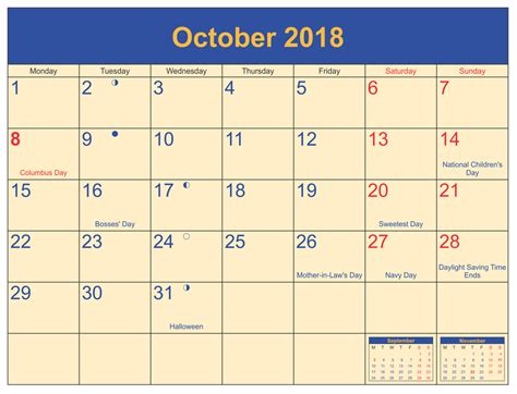 October 2018 All Holidays Calendar Holiday Calendar Calendar