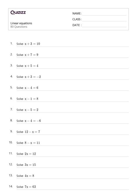 50 Linear Equations Worksheets For Kindergarten On Quizizz Free
