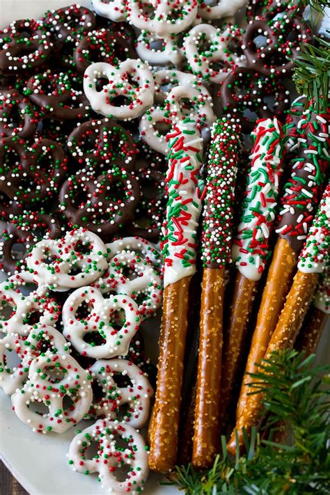 Chocolate Covered Pretzel Twists And Rods On A Serving Platter Christmas Pretzels Easy