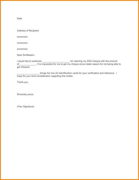 Authorization Letter Sample Claiming