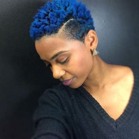 Short Blue Hair Colored Afro Hair Sidecut Undercut