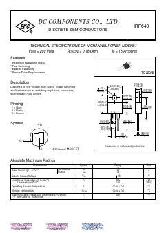 IRF640 Datasheet PDF DC Components TECHNICAL SPECIFICATIONS OF N