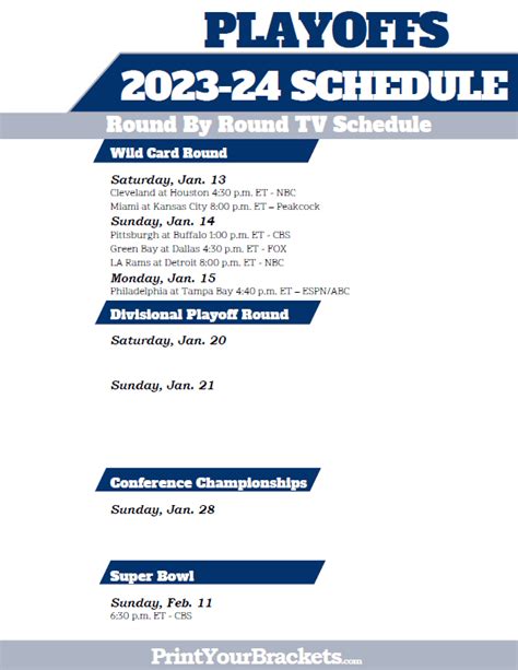 Nfl Football Schedule 2024 Playoffs Schedule Printable Gena Pegeen